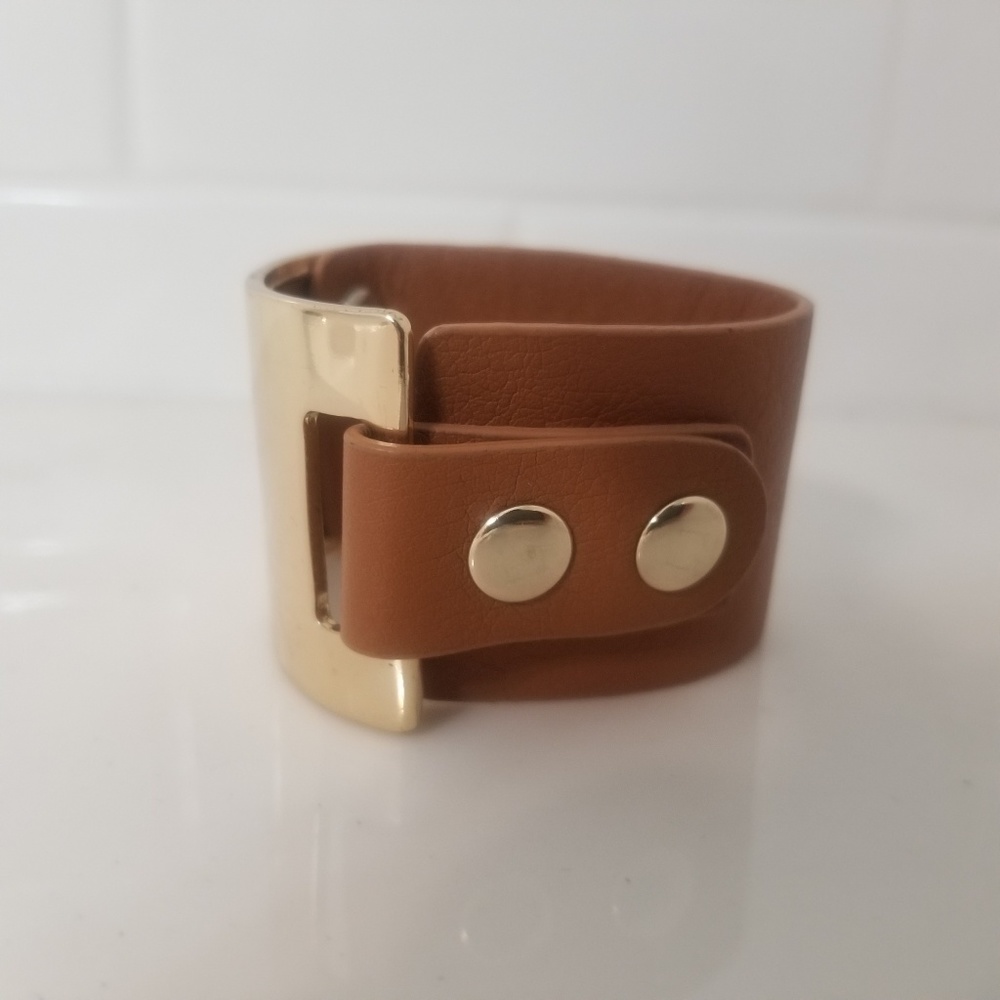 Icings Faux Leather Brown Wrist Cuff Bracelet